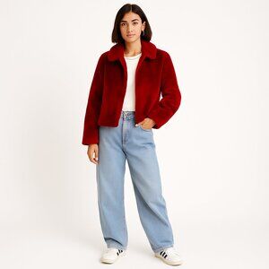 J.Crew Faux Fur Jacket Warm Burgundy Plush Coat Classic Medium